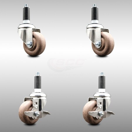 Service Caster 3.5 Inch 316SS High Temp Glass Filled Nylon 1 Inch Stem Caster Brake, 2PK SCC-SS316EX20S3514-GFNSHT-2-TLB-2-1